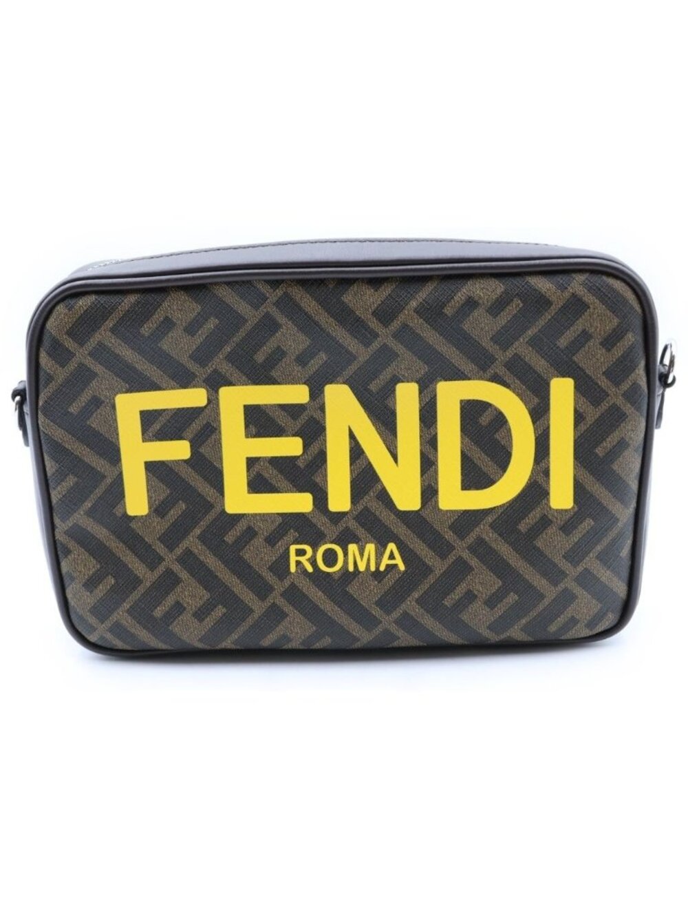 Fendi Diagonal Camera Case Zucca Shoulder Bag Brown Leather Silver